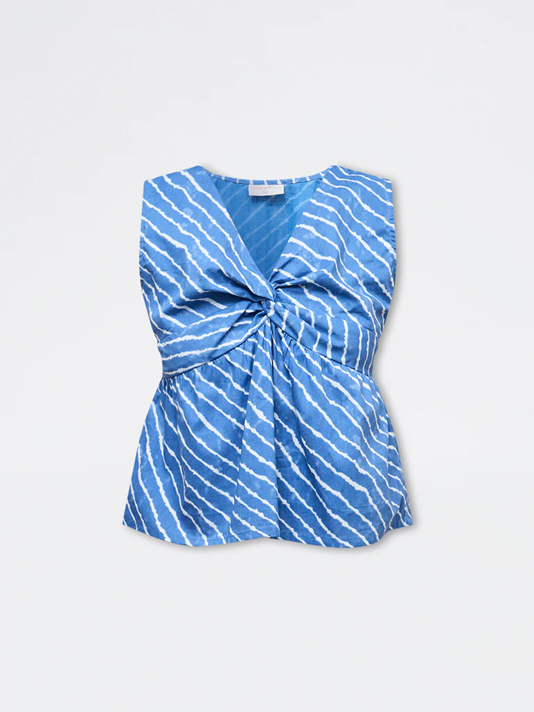 Bombay Paisley Blue Striped Cotton Peplum Top - Image 5
