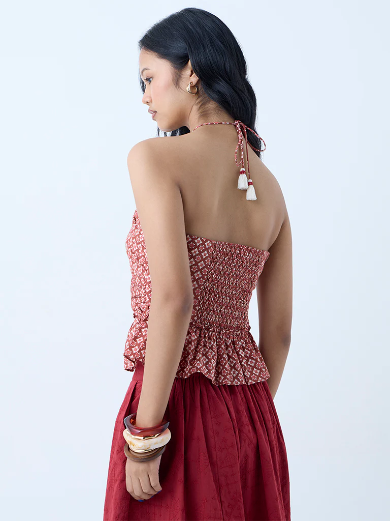 Bombay Paisley Brown Floral Printed Cotton Top - Image 4