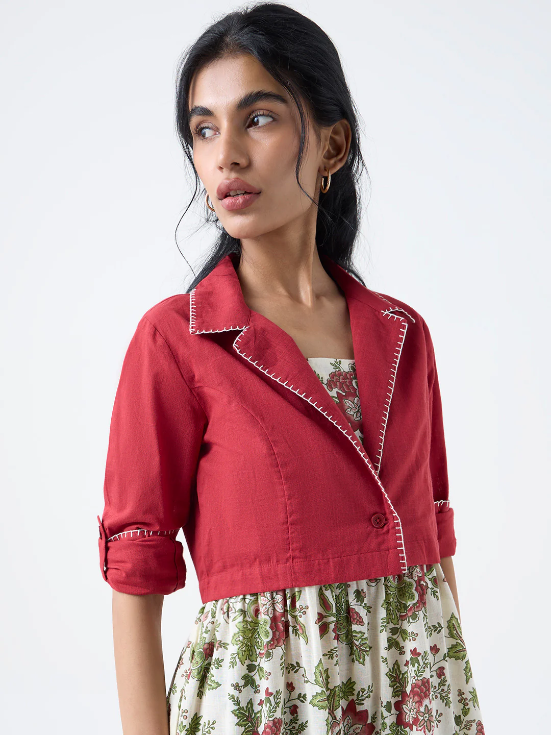 Bombay Paisley Cream Cotton Tiered Dress with Jacket - Image 3