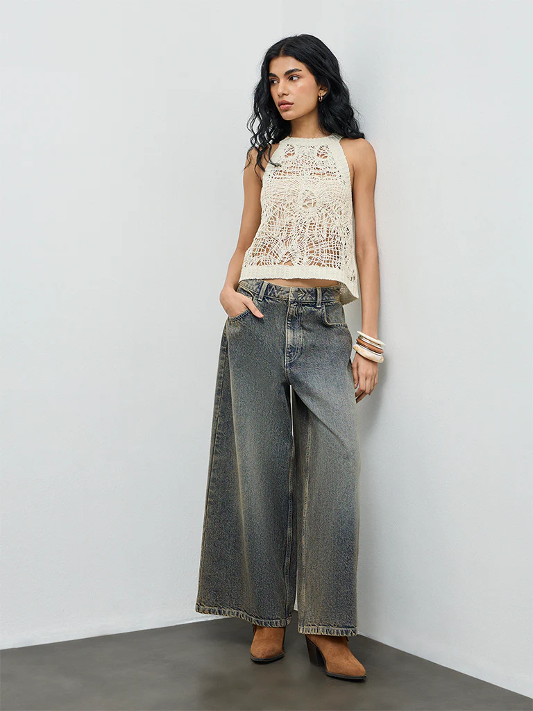 Bombay Paisley Cream Crochet-Knit Top - Image 2