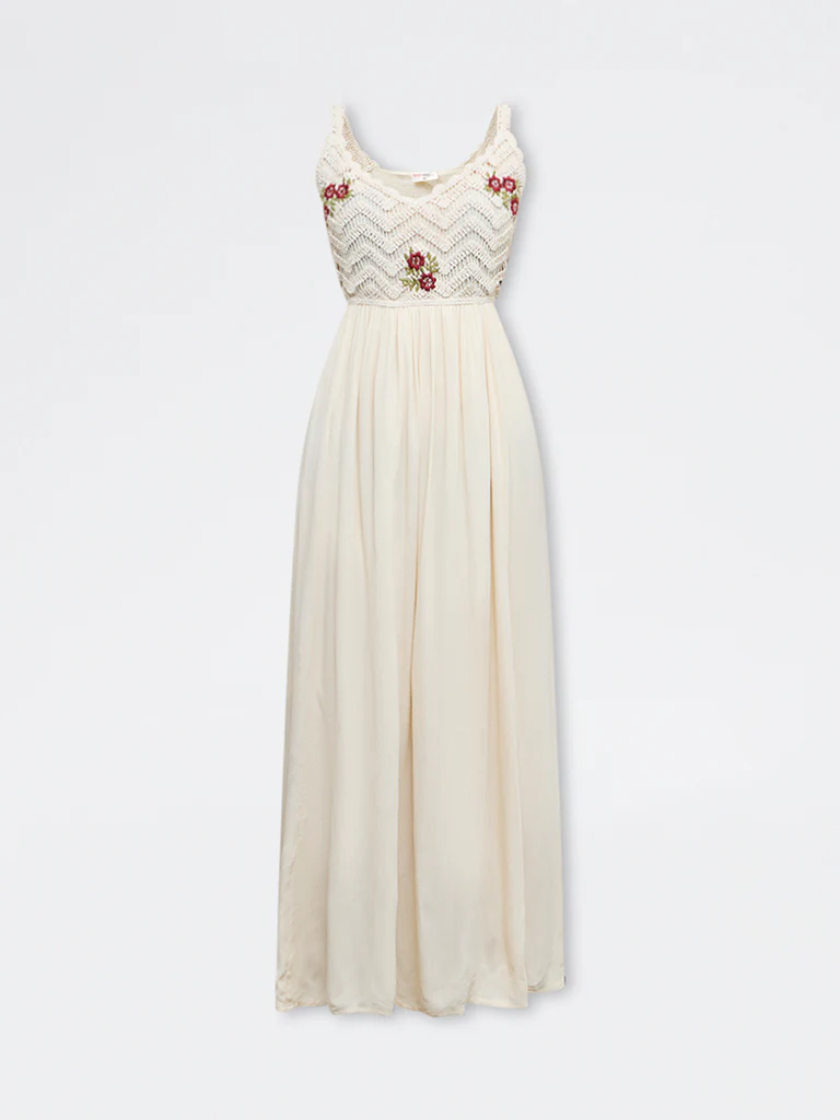 Bombay Paisley Cream Crochet-Knitted A-Line Dress - Image 5