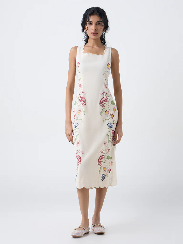 Bombay Paisley Cream Floral Cotton Straight Dress