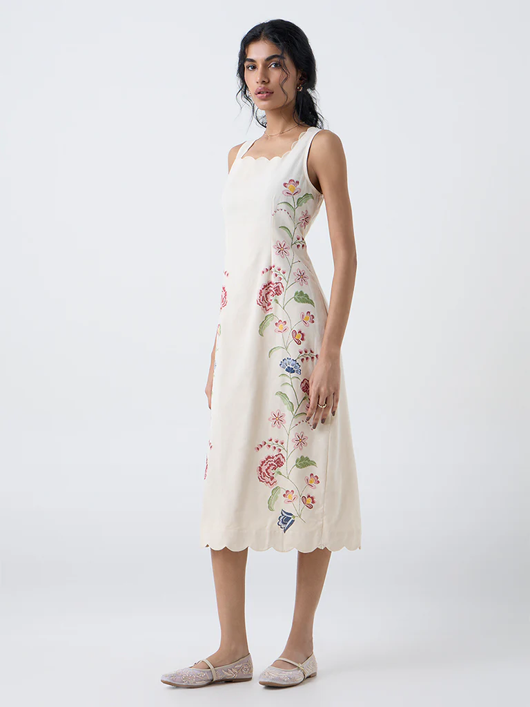 Bombay Paisley Cream Floral Cotton Straight Dress - Image 2