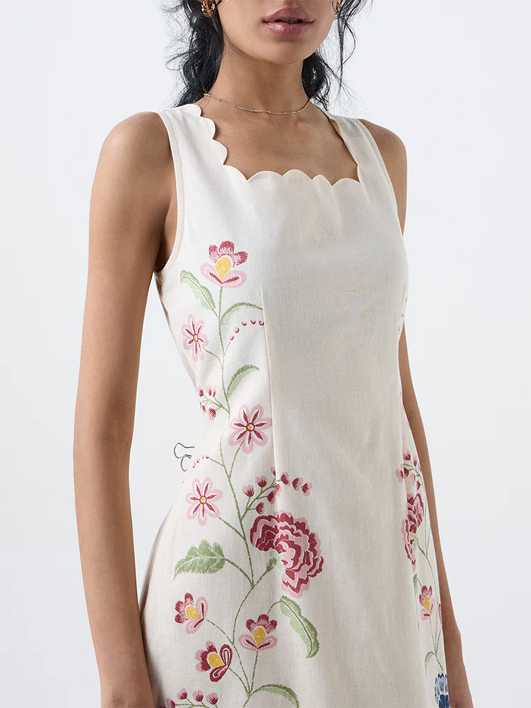 Bombay Paisley Cream Floral Cotton Straight Dress - Image 3