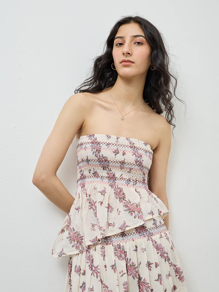 Bombay Paisley Cream Floral Cotton Tube Top
