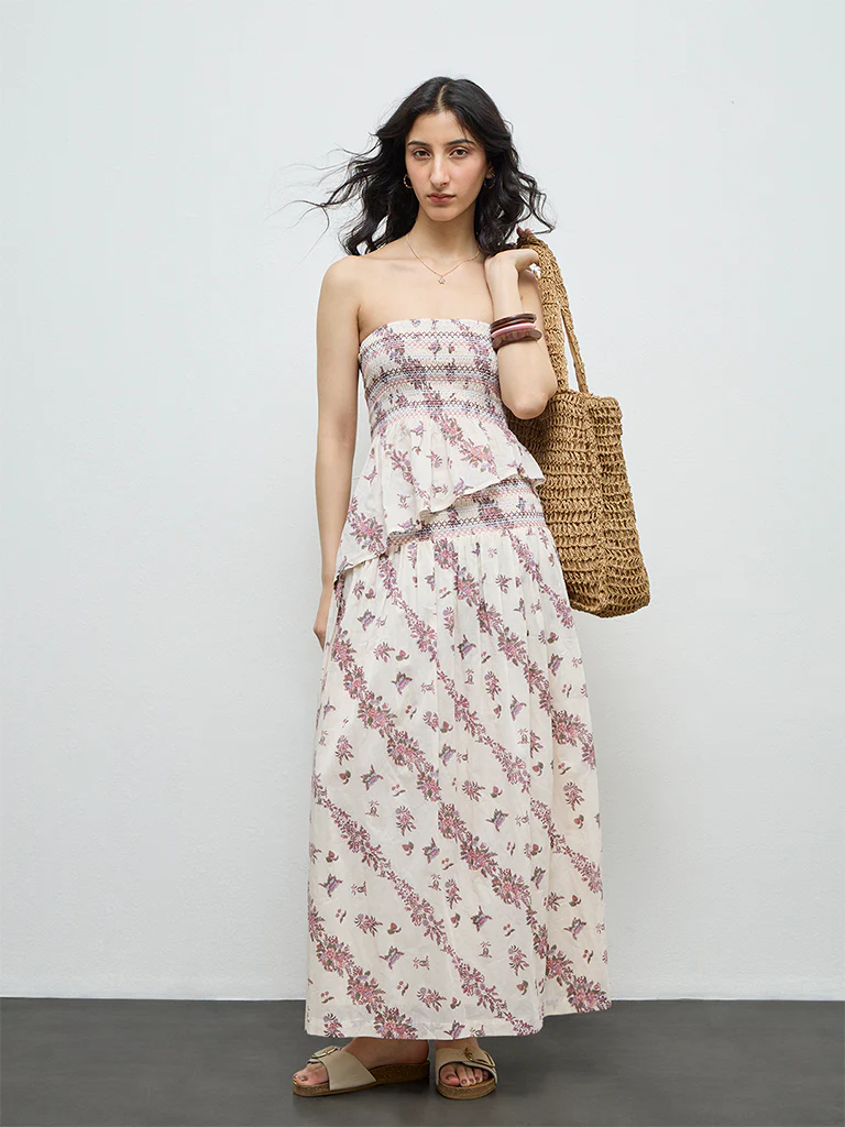 Bombay Paisley Cream Floral Cotton Tube Top - Image 2