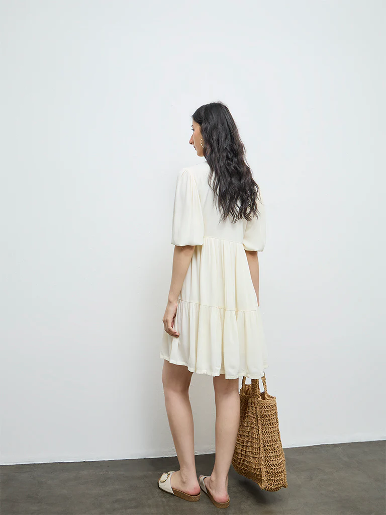 Bombay Paisley Cream Floral Embroidered Tiered Dress - Image 4