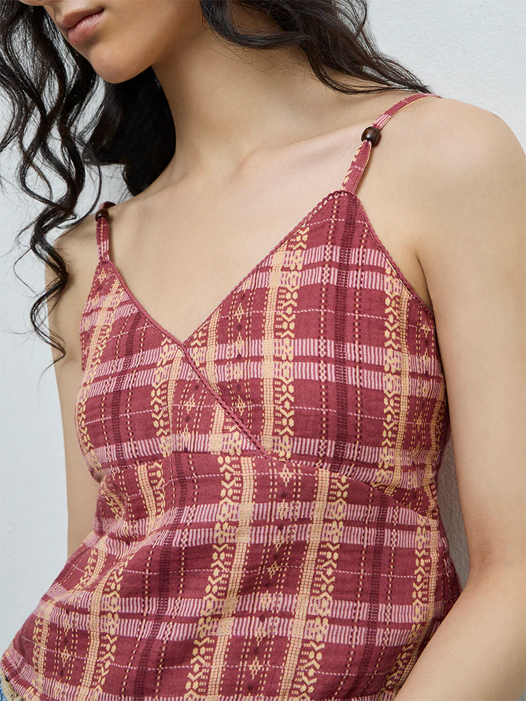 Bombay Paisley Dark Pink Embroidered Cotton Top - Image 3