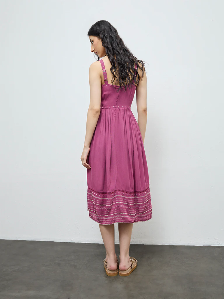 Bombay Paisley Dusty Rose Embroidered Empire-Line Dress - Image 3