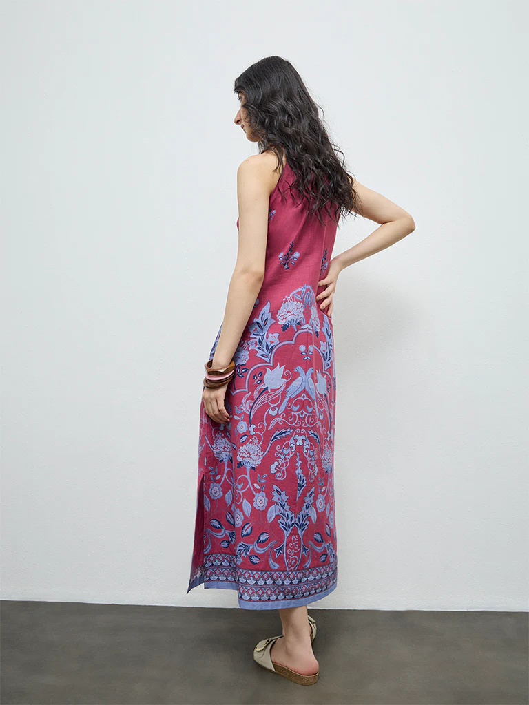 Bombay Paisley Dusty Rose Floral Printed Cotton A-Line Dress - Image 4