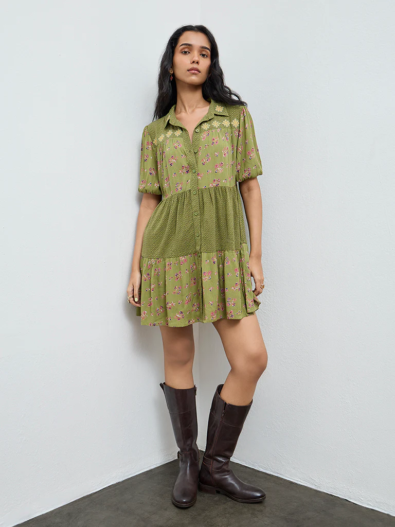 Bombay Paisley Green Floral Design Shirt Dress - Image 2