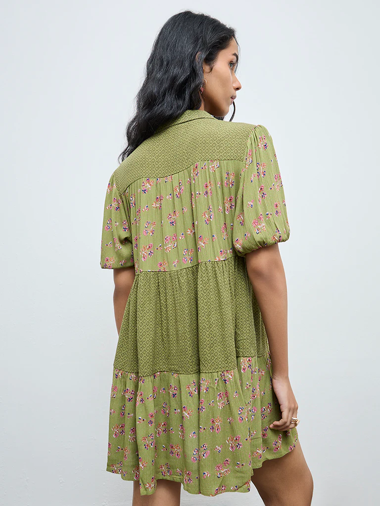Bombay Paisley Green Floral Design Shirt Dress - Image 4