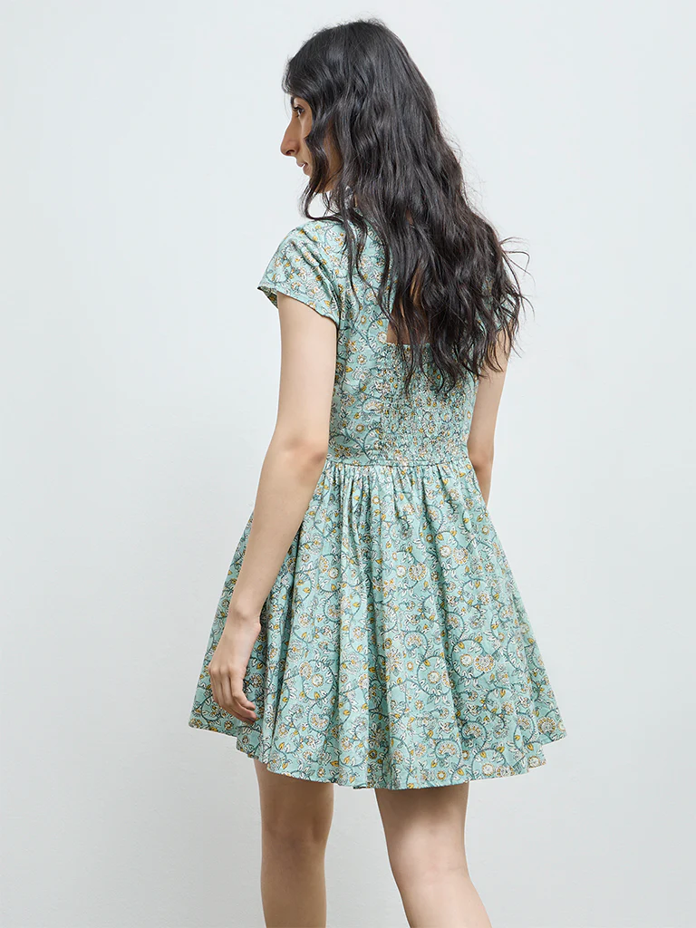 Bombay Paisley Mint Floral Cotton A-Line Dress - Image 4