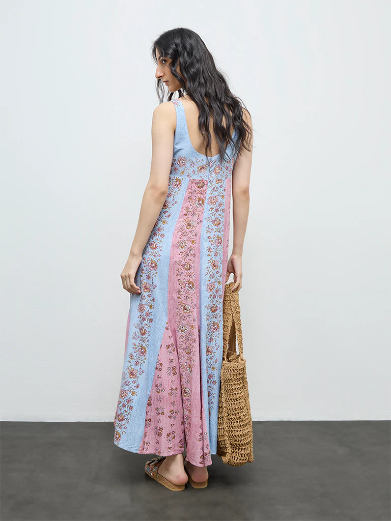 Bombay Paisley Multicolour Botanical Design Cotton A-Line Dress - Image 4