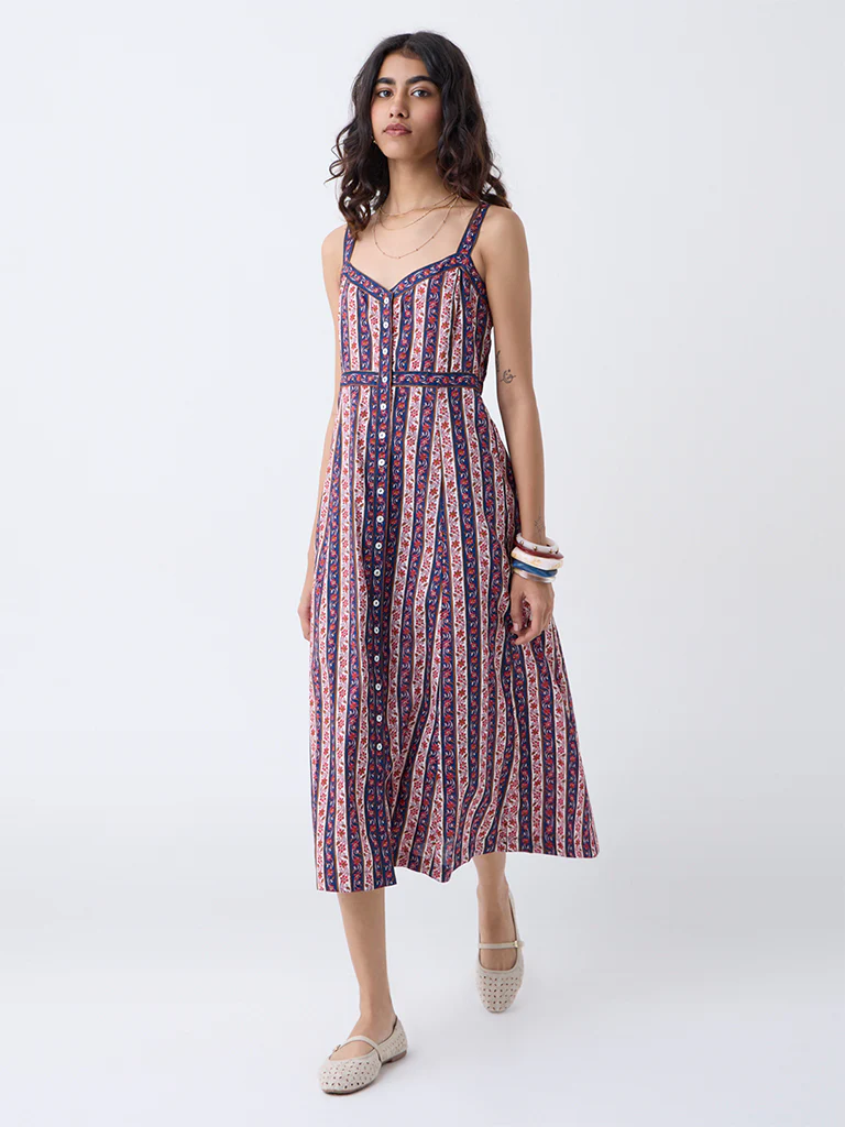 Bombay Paisley Multicolour Floral Cotton A-Line Dress - Image 2