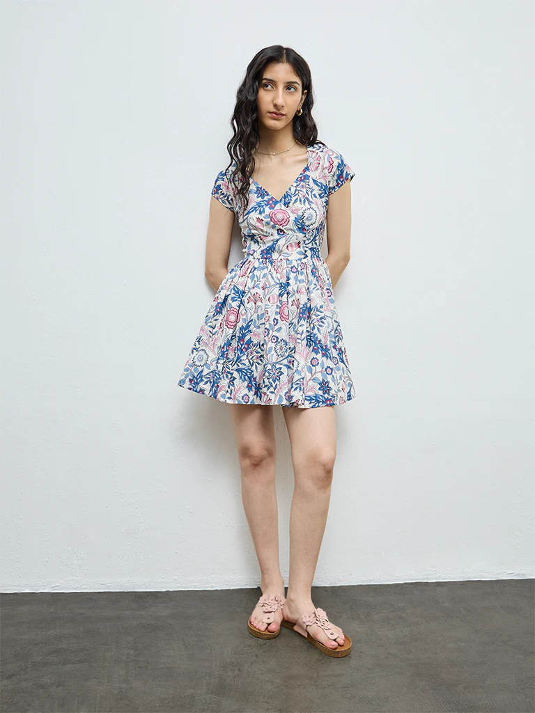 Bombay Paisley Multicolour Floral Cotton A-Line Dress - Image 2