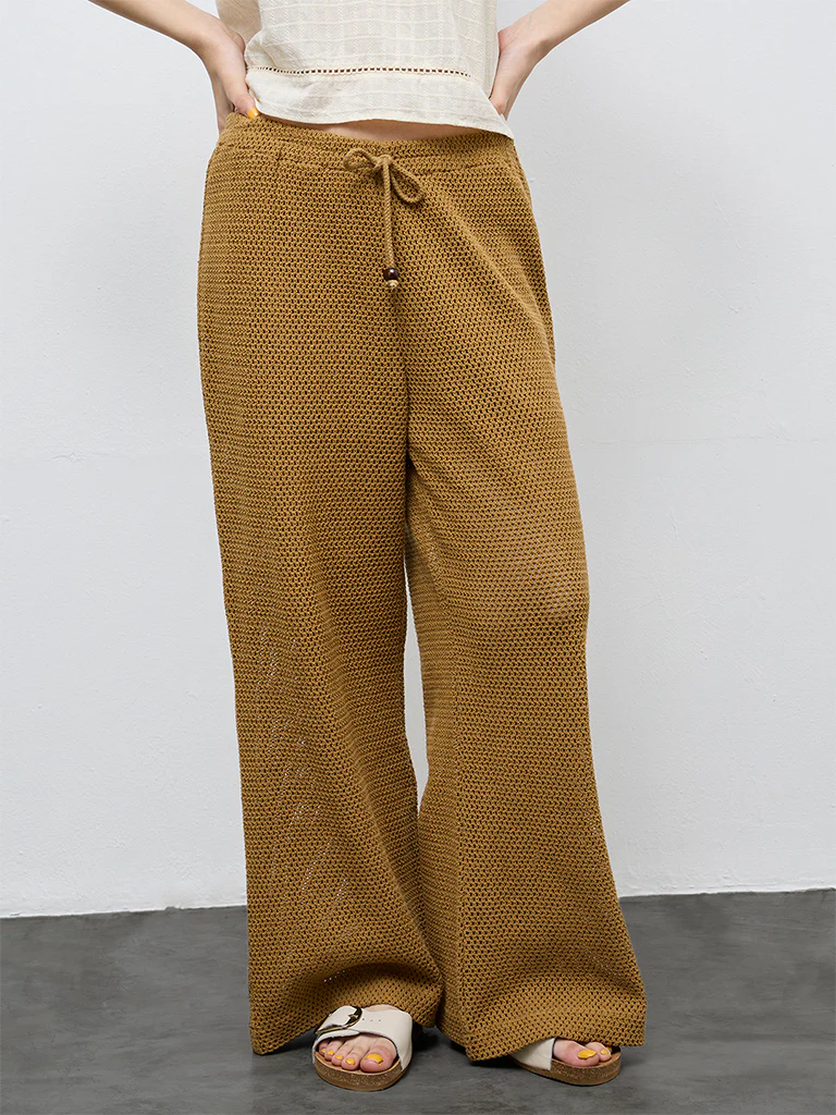 Bombay Paisley Mustard Crochet Cotton High-Rise Pants - Image 2