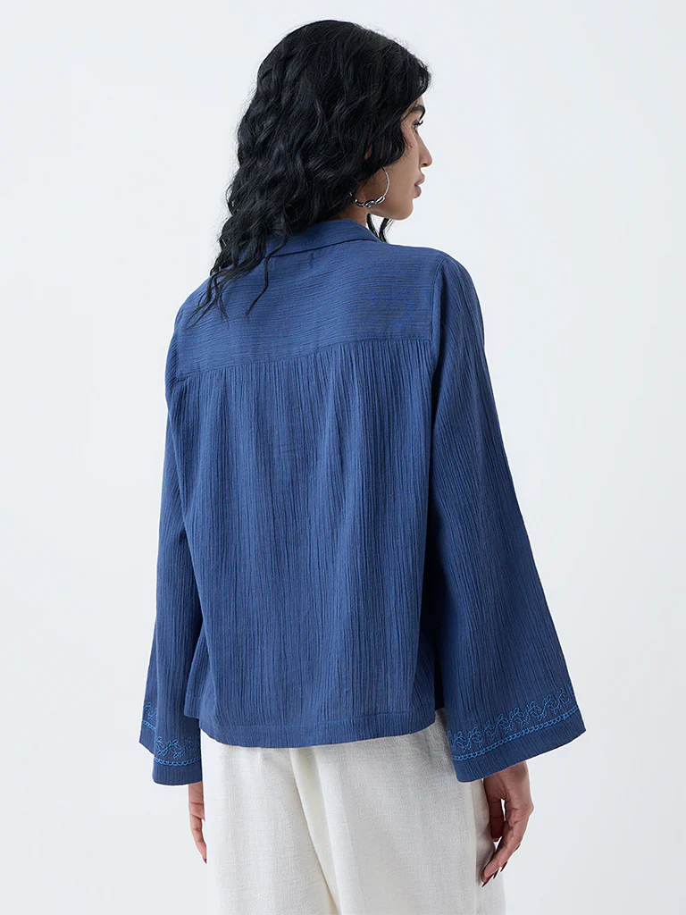 Bombay Paisley Navy Crinkle-Textured Shirt - Image 4
