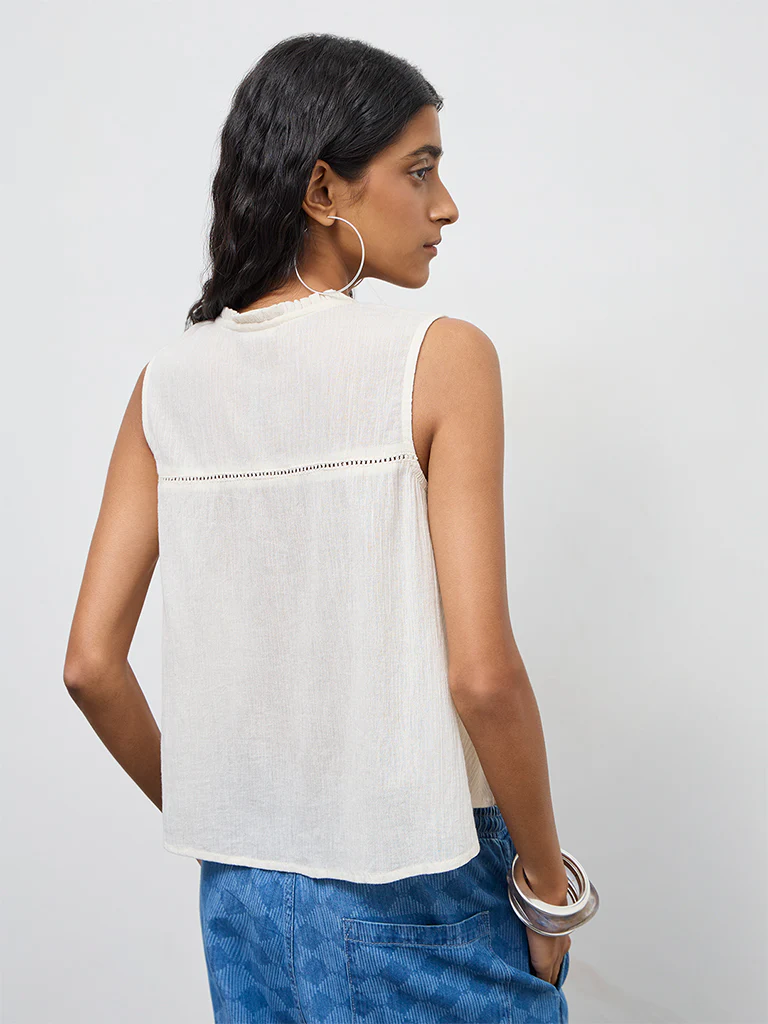Bombay Paisley Off-White Aztec Embroidered Cotton Top - Image 4
