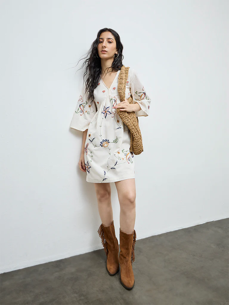 Bombay Paisley Off-White Cotton-Blend A-Line Dress - Image 2