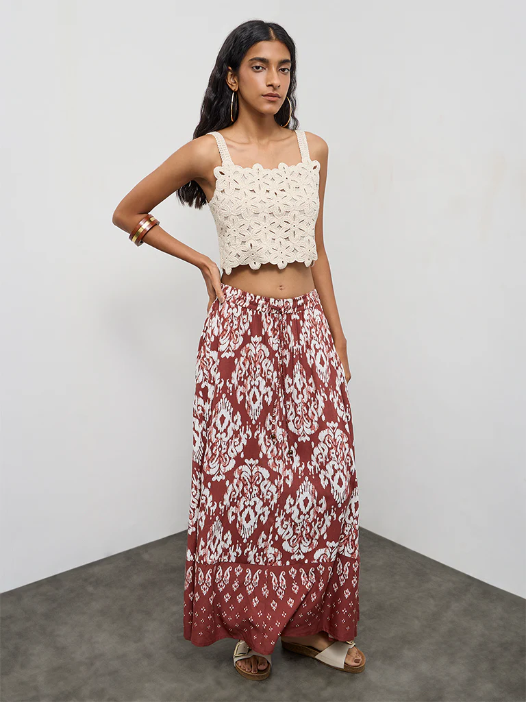 Bombay Paisley Off-White Crochet Embroidered Cotton Top - Image 2