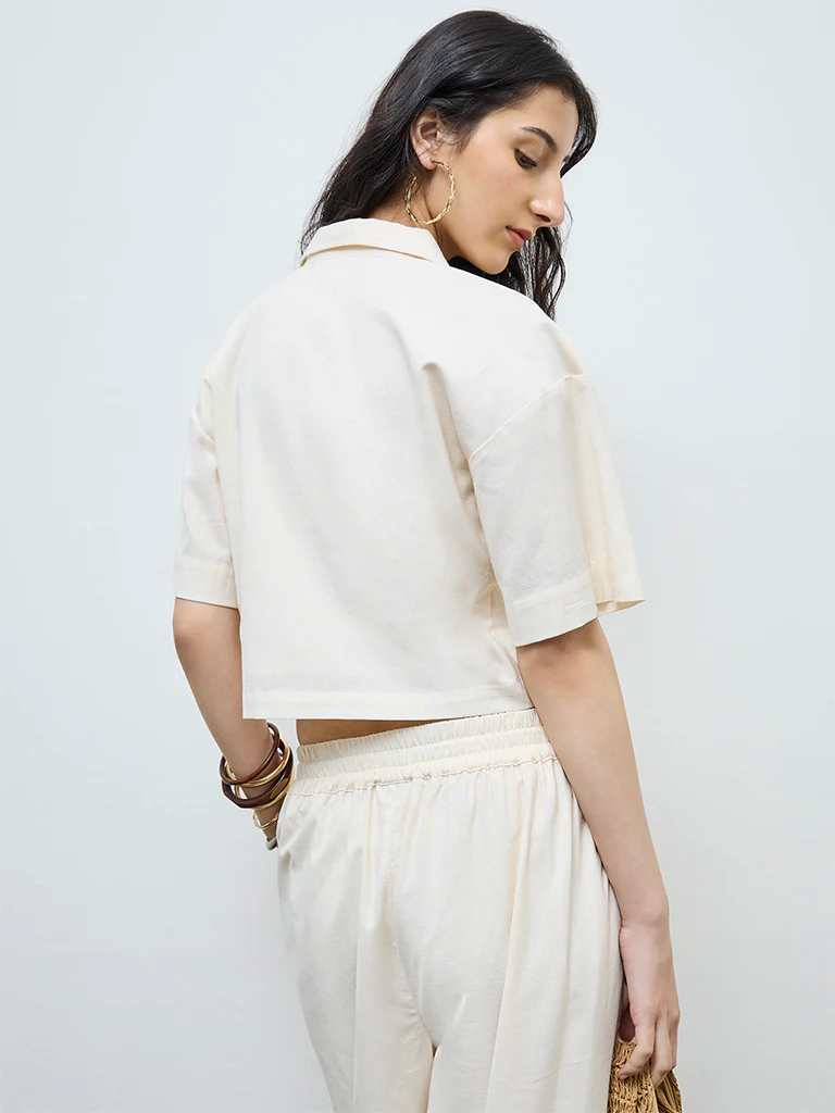 Bombay Paisley Off-White Embroidered Cotton-Blend Shirt - Image 4
