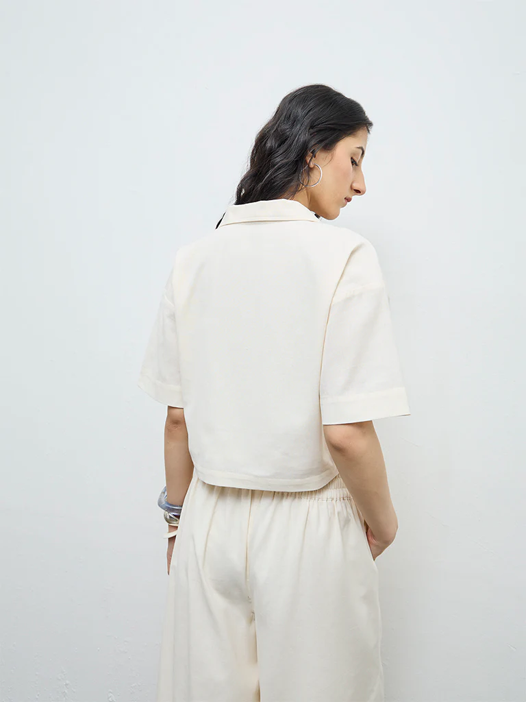 Bombay Paisley Off-White Embroidered Cotton Top - Image 4
