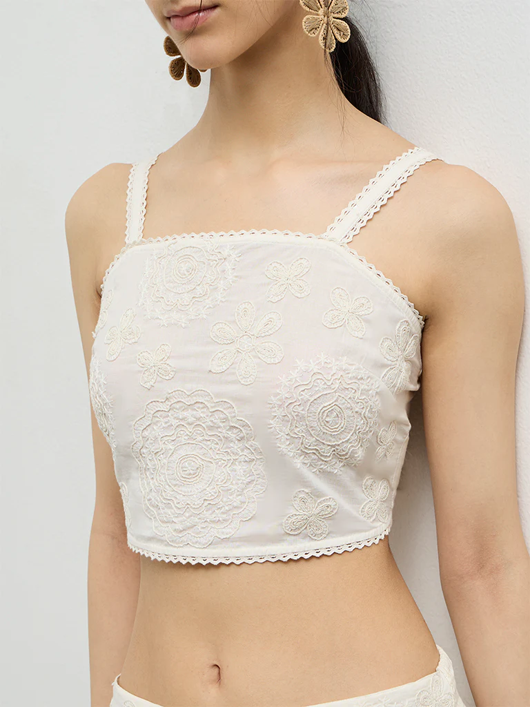Bombay Paisley Off-White Embroidered Cotton Top - Image 3