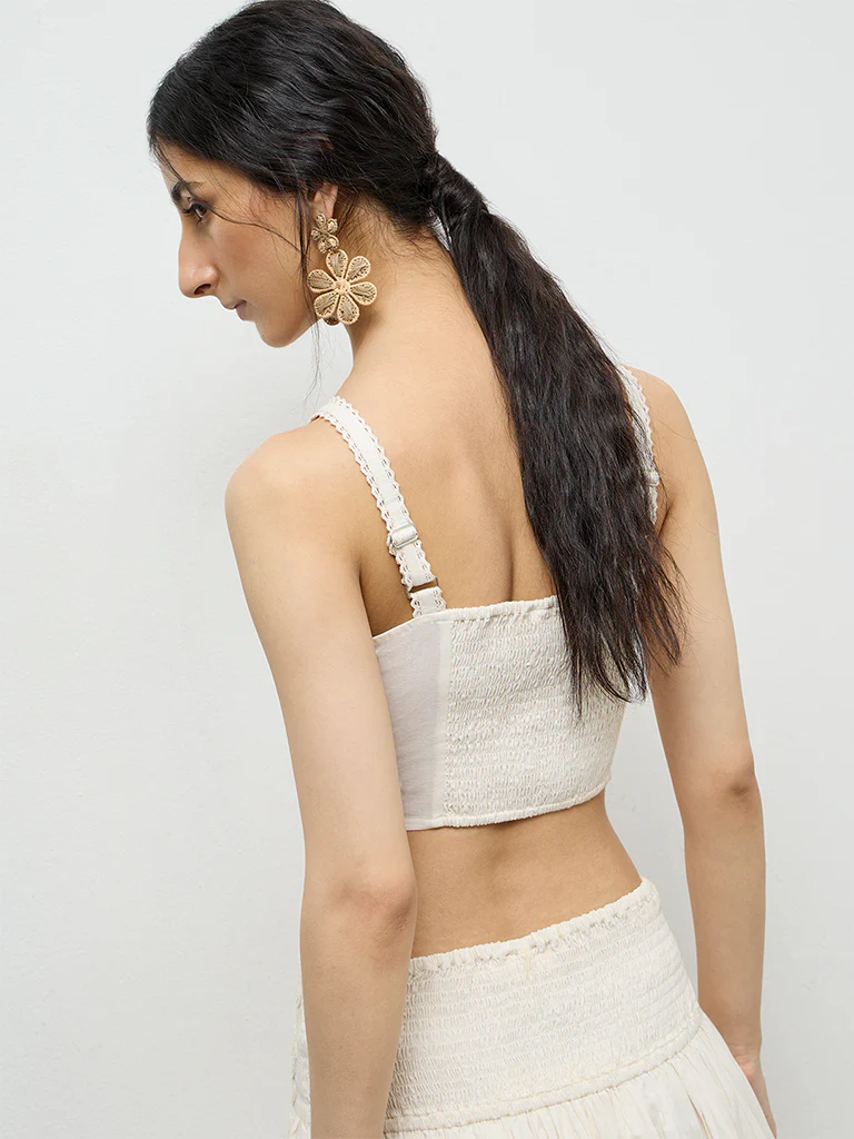 Bombay Paisley Off-White Embroidered Cotton Top - Image 4