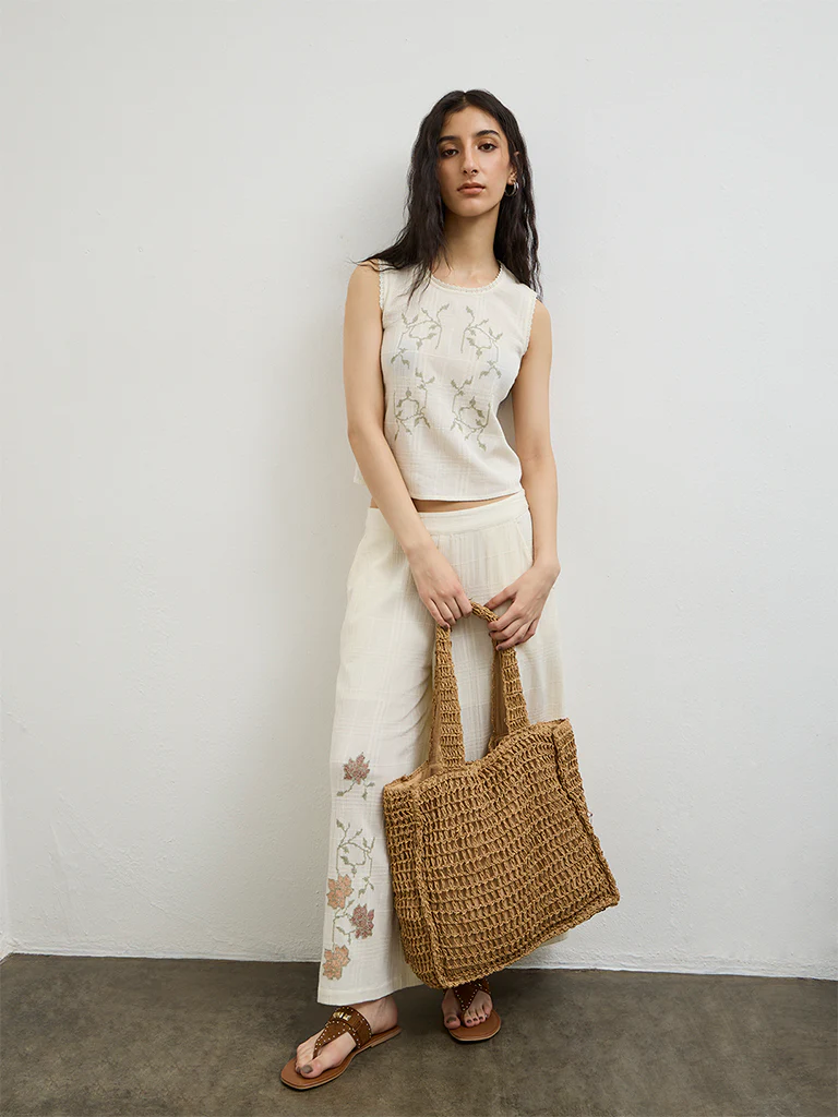 Bombay Paisley Off-White Embroidered Cotton Top - Image 2