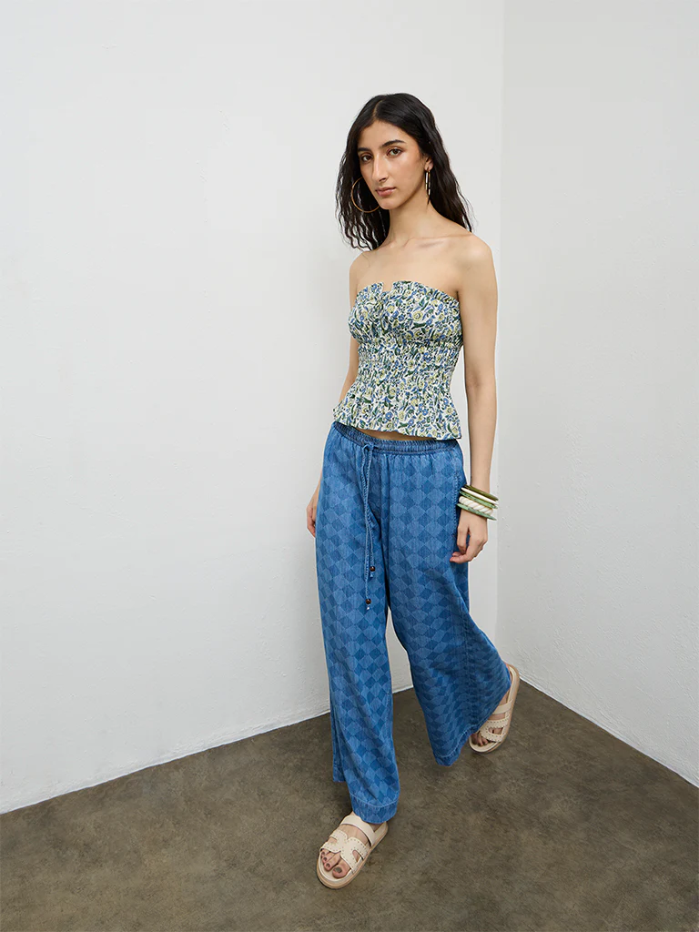 Bombay Paisley Off-White Floral Cotton-Blend Tube Top - Image 2