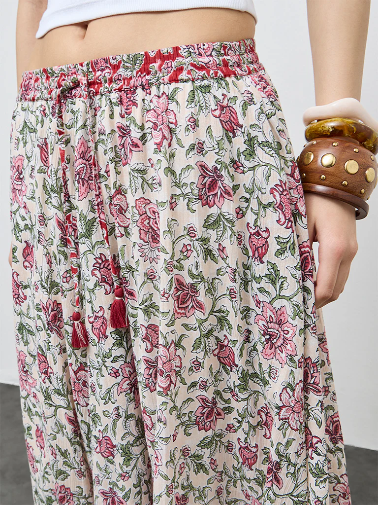 Bombay Paisley Off-White Floral Cotton Skirt - Image 3