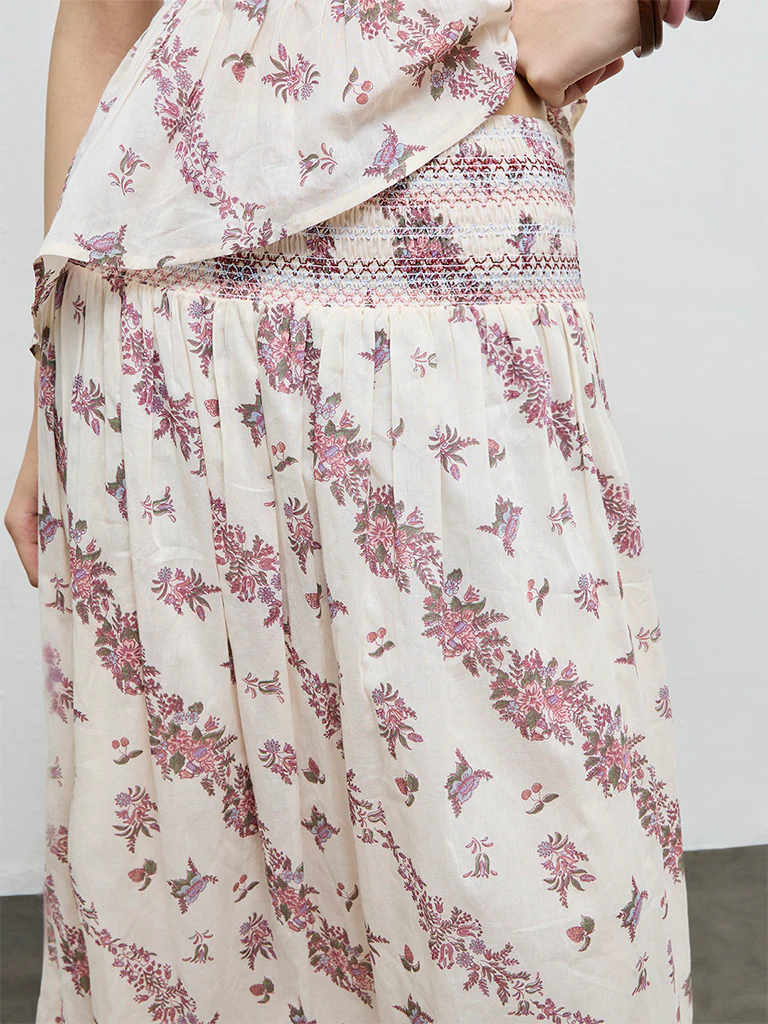 Bombay Paisley Off-White Floral Cotton Skirt - Image 3