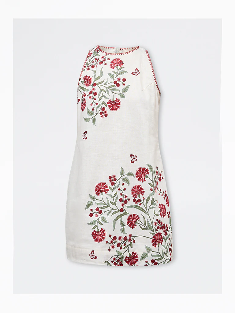 Bombay Paisley Off-White Floral Cotton Straight Dress - Image 5