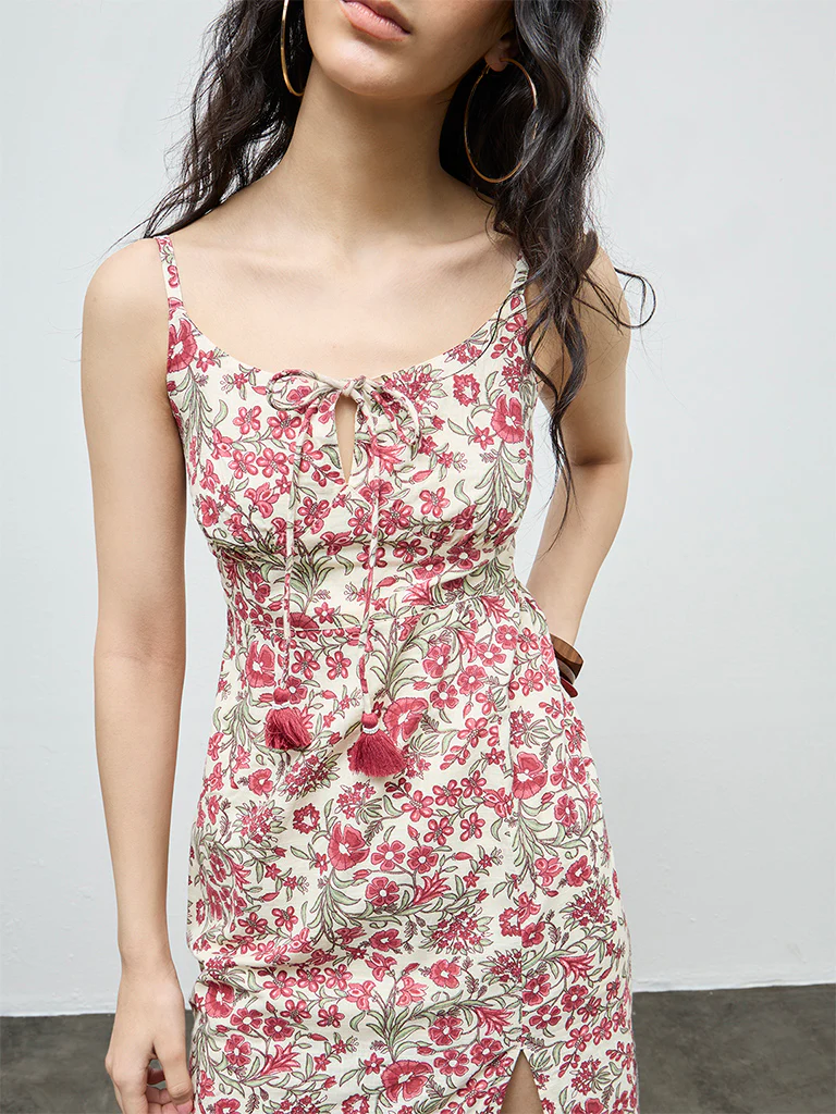 Bombay Paisley Off-White Floral Cotton Straight Dress - Image 3