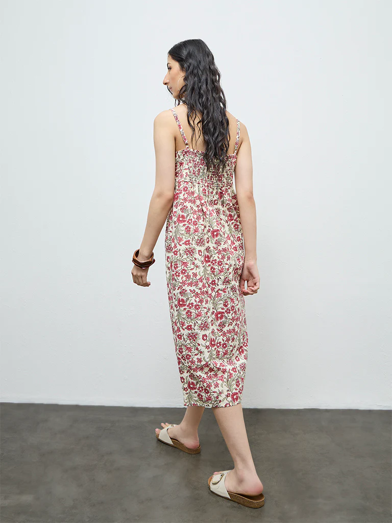 Bombay Paisley Off-White Floral Cotton Straight Dress - Image 4