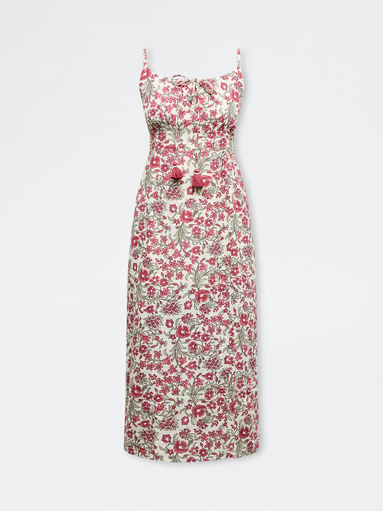 Bombay Paisley Off-White Floral Cotton Straight Dress - Image 5