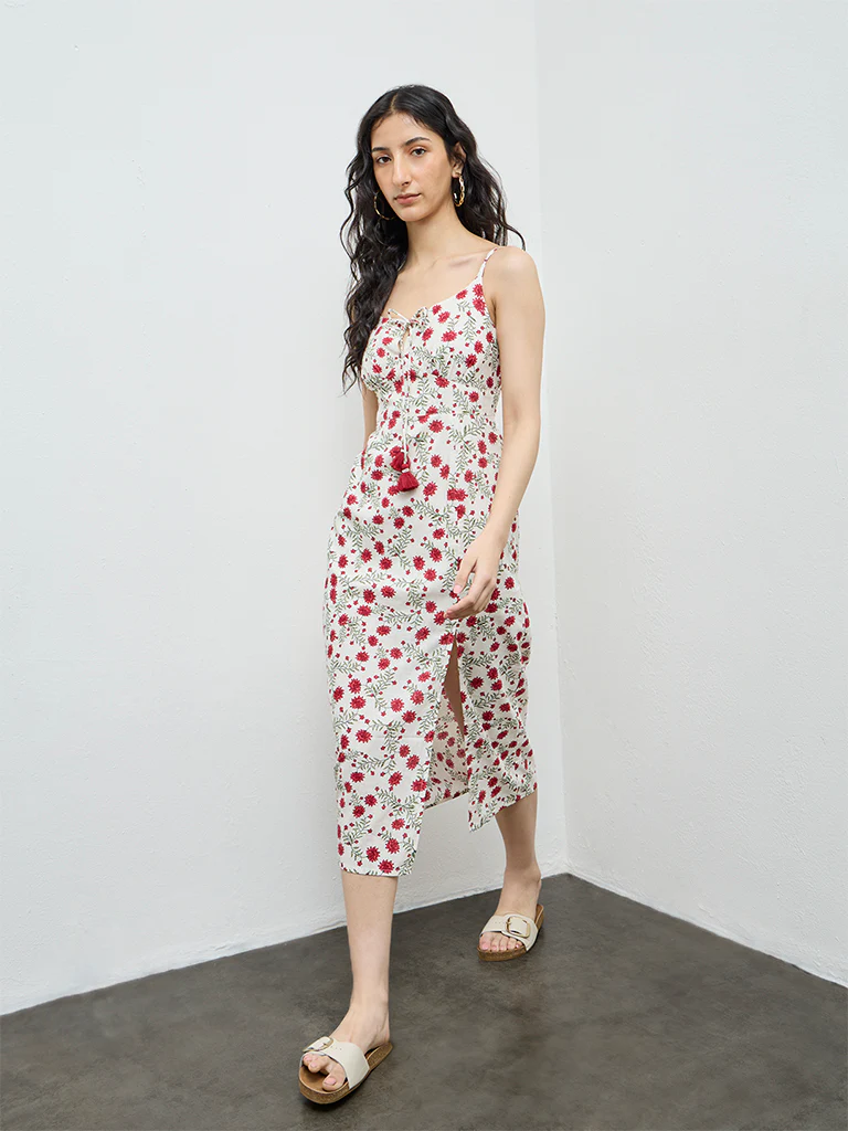 Bombay Paisley Off-White Floral Cotton Straight Dress - Image 2