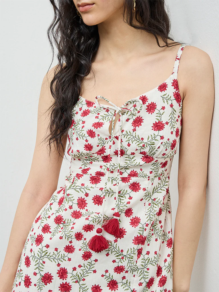 Bombay Paisley Off-White Floral Cotton Straight Dress - Image 3
