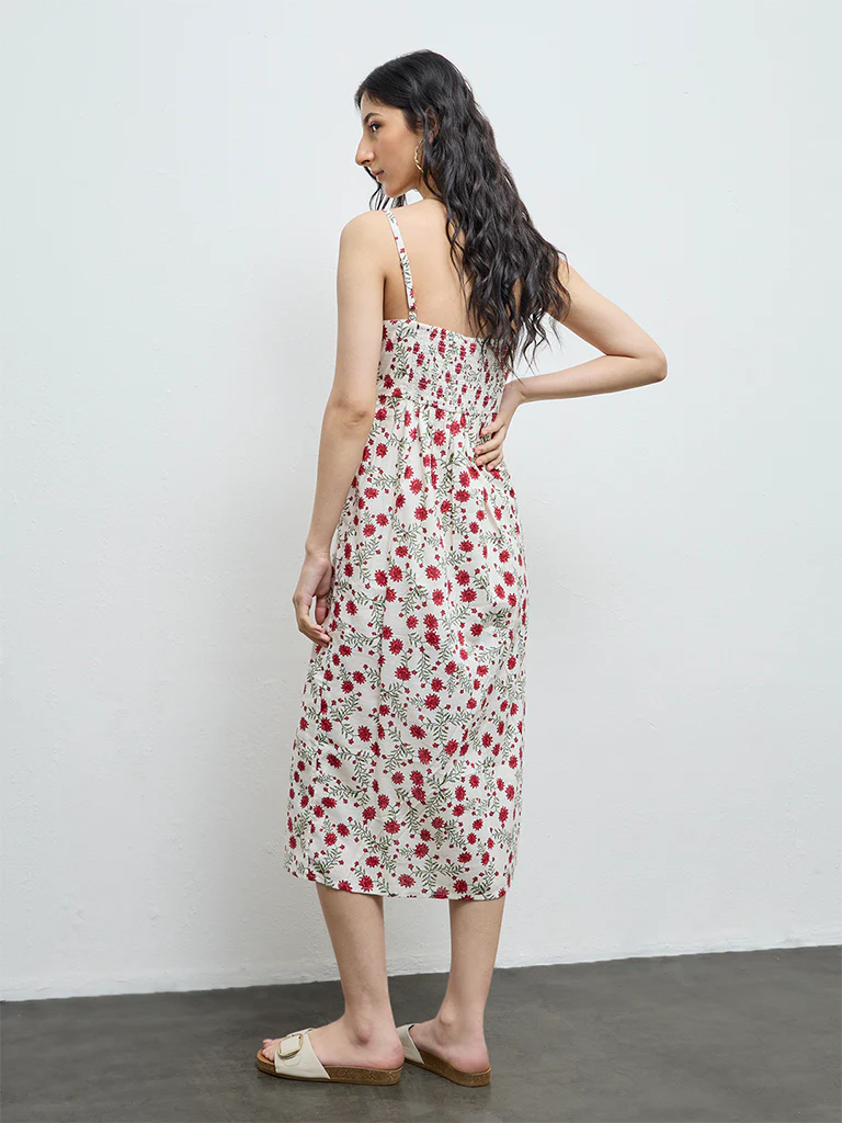 Bombay Paisley Off-White Floral Cotton Straight Dress - Image 4