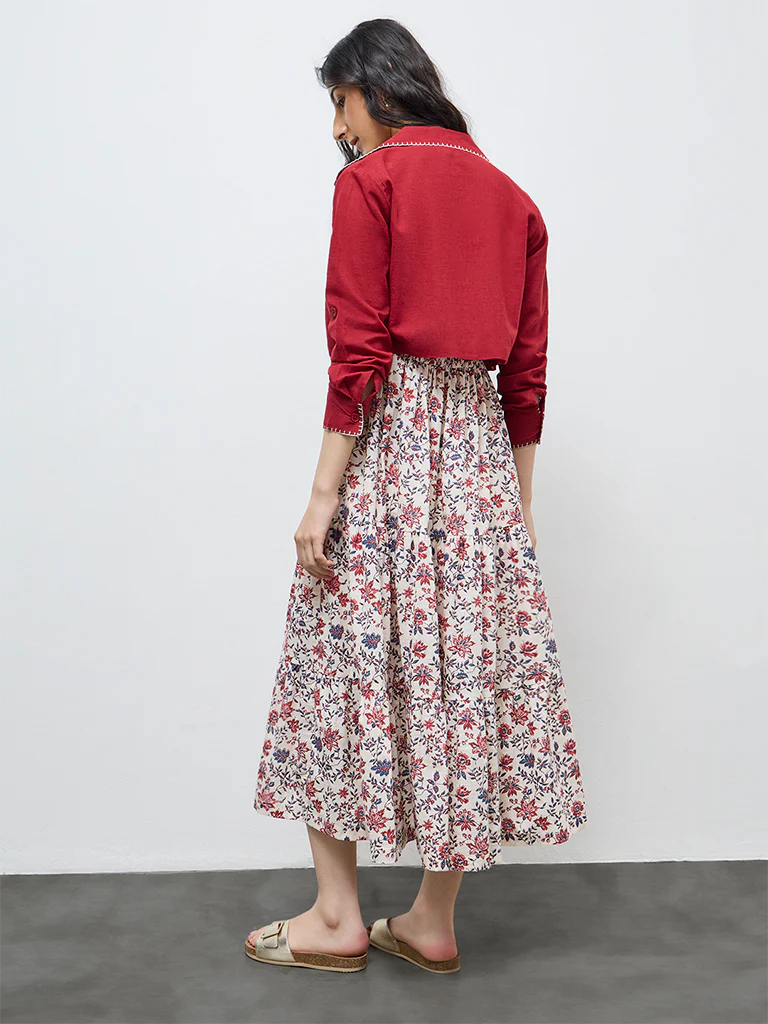 Bombay Paisley Off-White Floral Cotton Tiered Dress - Image 4