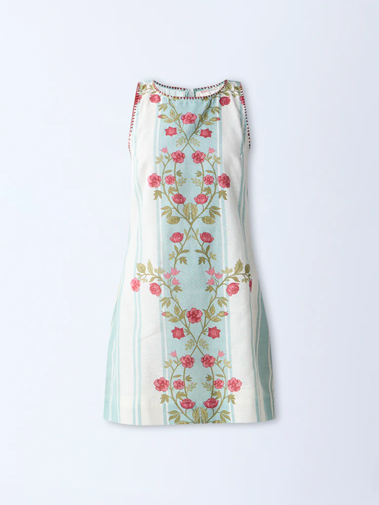 Bombay Paisley Off-White Floral Design Cotton Shift Dress - Image 5
