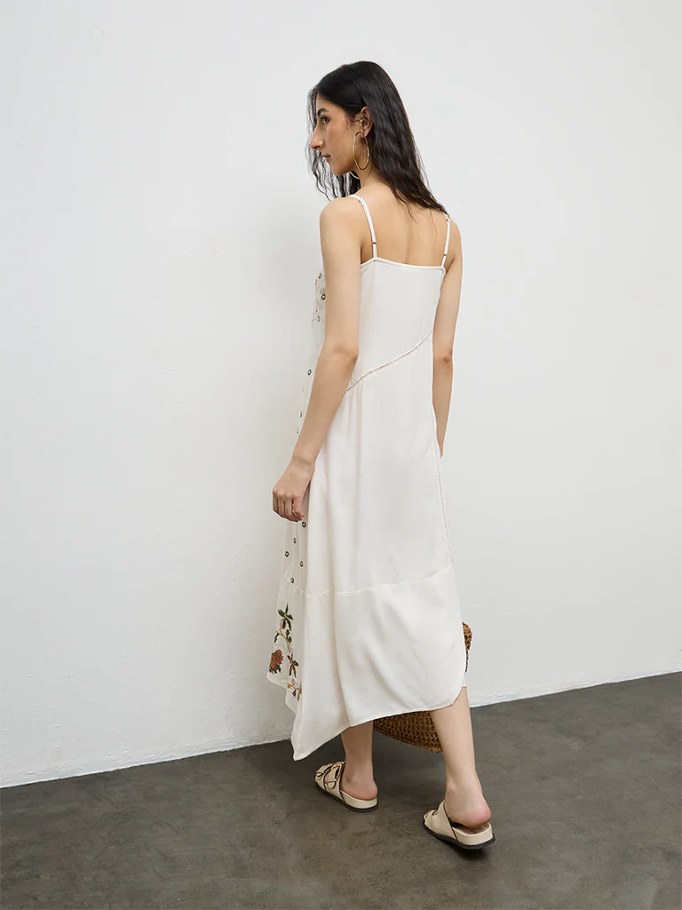 Bombay Paisley Off-White Floral Embroidered A-Line Dress - Image 4