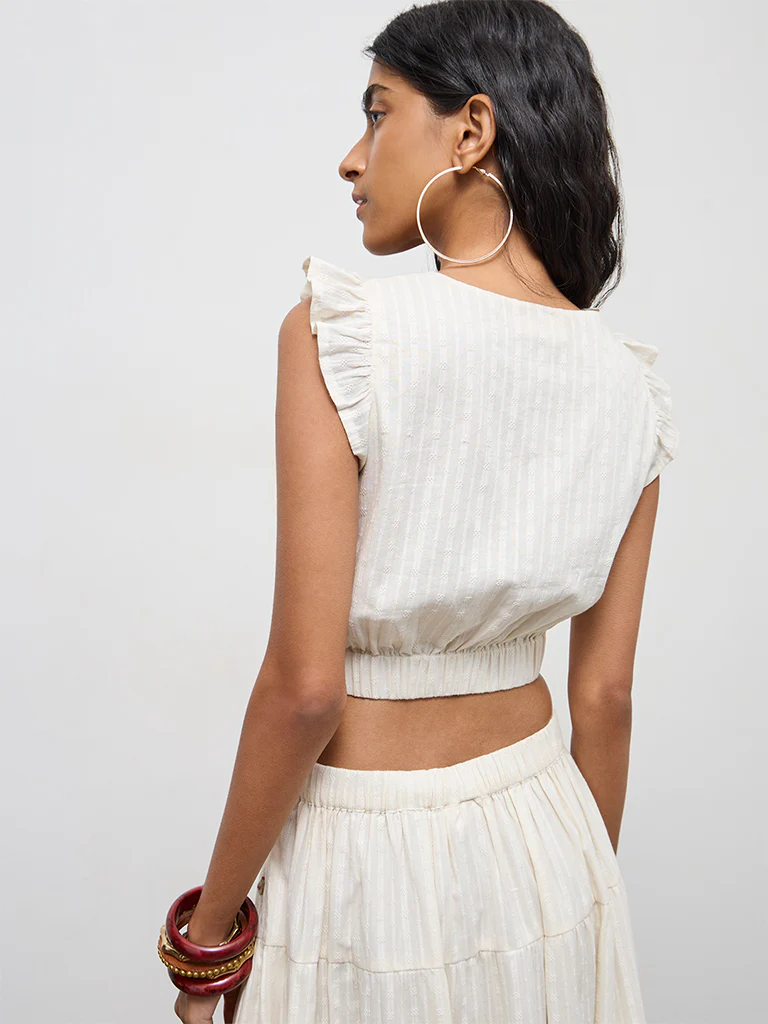 Bombay Paisley Off-White Floral Embroidered Cotton Top - Image 4