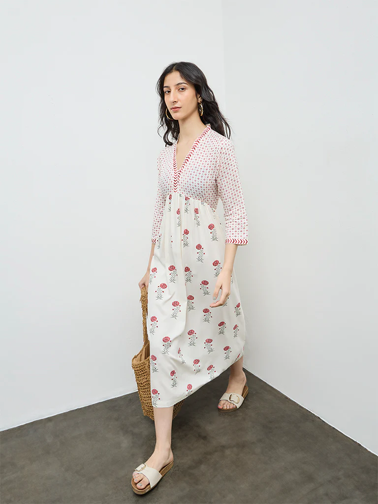 Bombay Paisley Off-White Floral Empire-Line Dress - Image 2