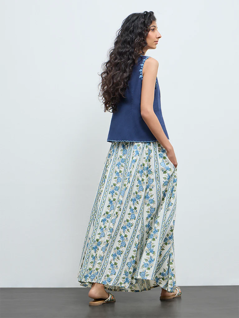 Bombay Paisley Off-White Floral Maxi Skirt - Image 4
