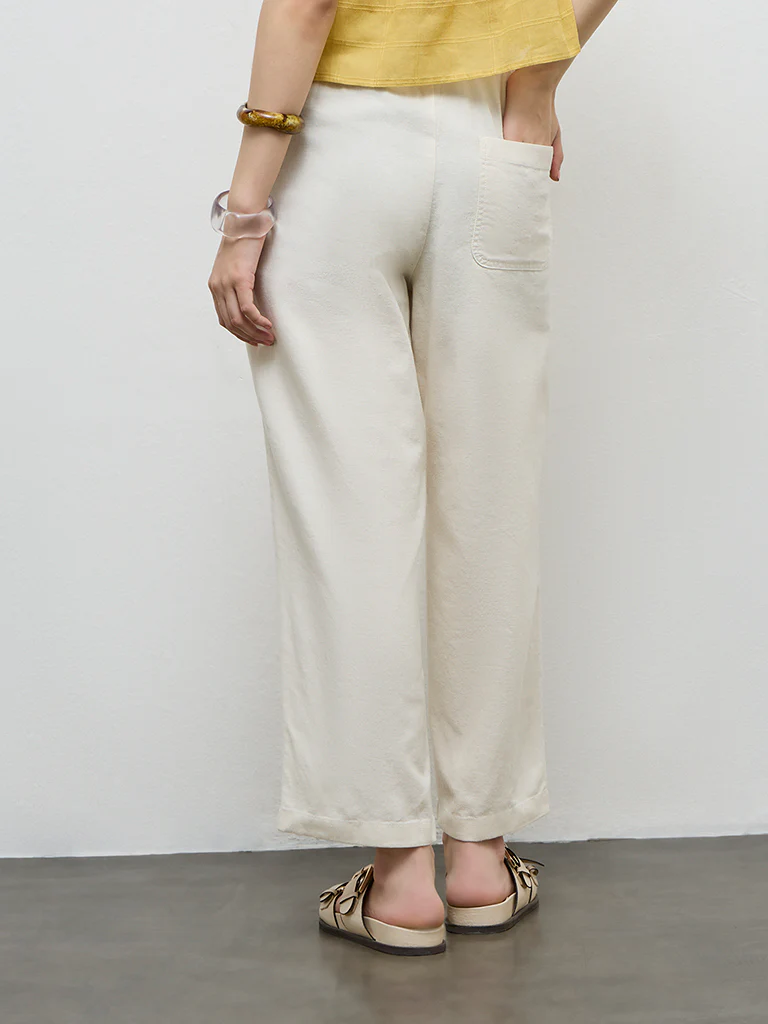 Bombay Paisley Off-White High-Rise Cotton-Blend Pants - Image 4
