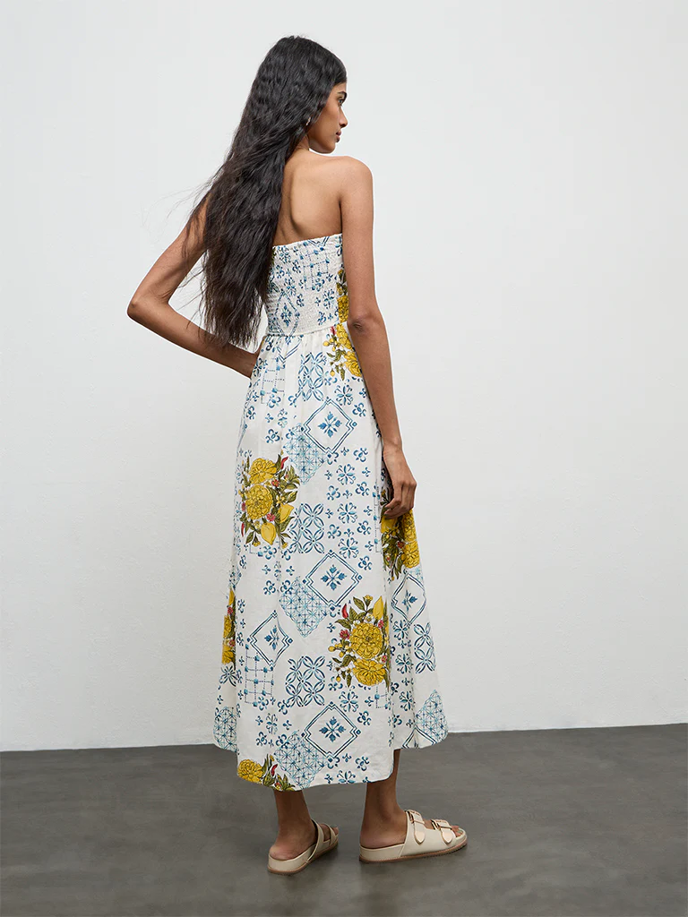 Bombay Paisley Off-White Printed Cotton A-Line Dress - Image 4