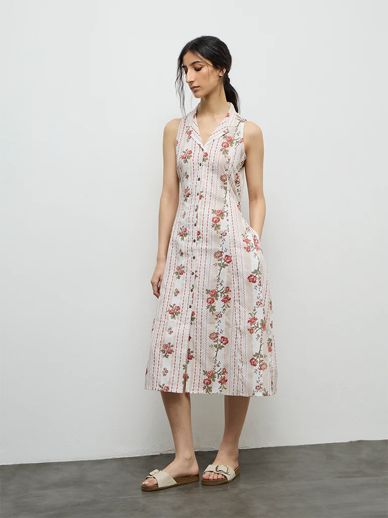 Bombay Paisley Off-White Printed Cotton Shirt Dress - Image 2