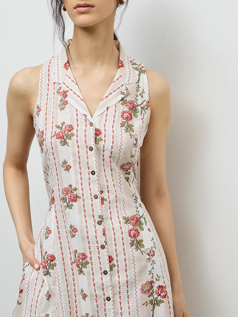 Bombay Paisley Off-White Printed Cotton Shirt Dress - Image 3